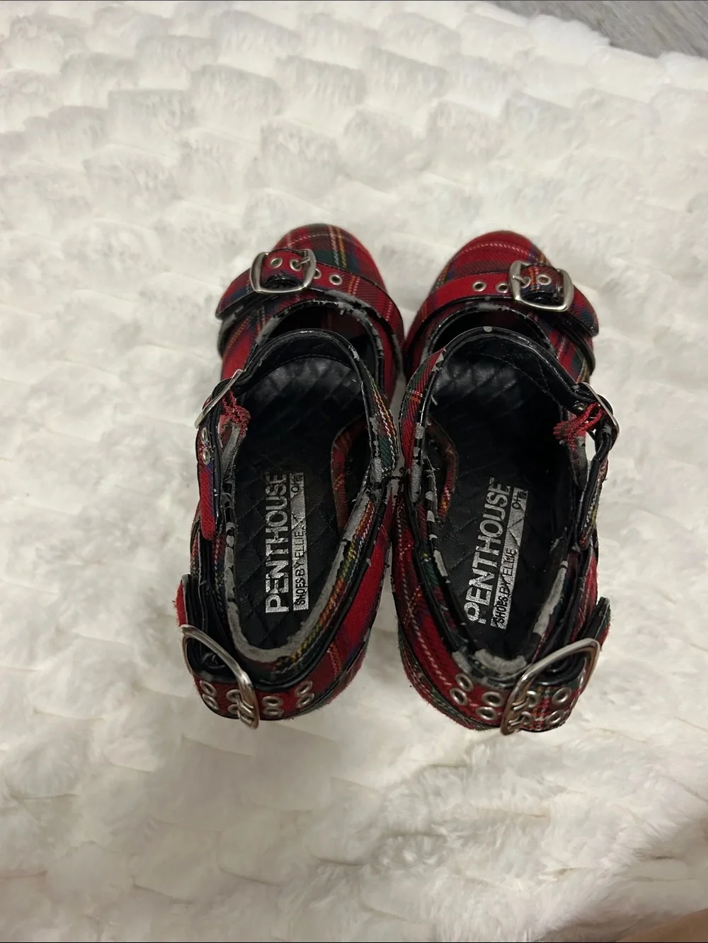 Red Plaid Platform Mary Jane Heels